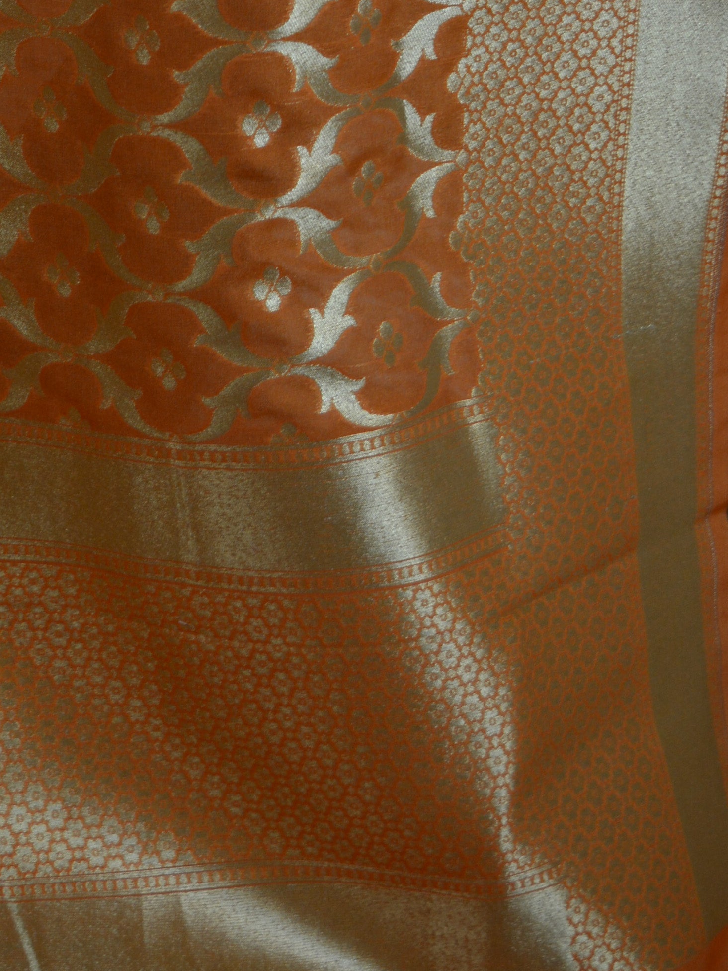 Banarasee Art Silk Dupatta Jaal Design Design-Orange