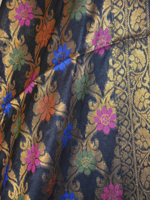Banarasee Pure Tussar Silk Multicolor Floral Jaal Dupatta-Black