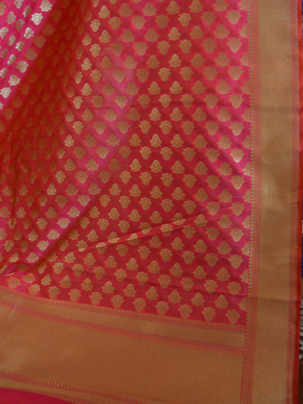 Banarasee Salwar Kameez Semi Katan Silk Zari Buta Work Fabric With Contrast Dupatta-Royal Blue