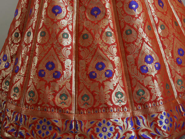 Banarasee Handwoven Art Silk Unstitched Lehenga & Blouse Fabric With Meena Design-Red