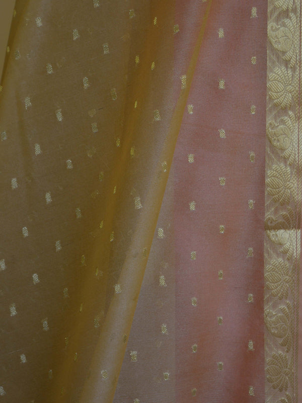 Banarasee Chanderi Cotton Salwar Kameez Fabric With Contrast Dupatta-Peach