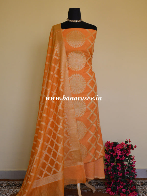 Banarasi Salwar Kameez Cotton Silk Woven Chakra Buta Design Fabric-Orange