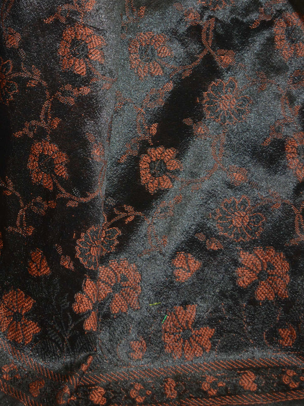 Banarasee Art Silk Saree With Floral Woven Design Contrast Pallu-Black