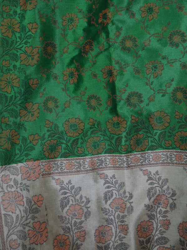 Banarasee Art Silk Saree With Floral Woven Design Contrast Pallu-Green