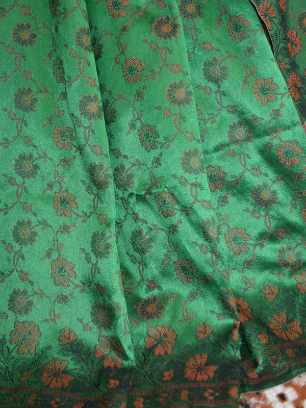 Banarasee Art Silk Saree With Floral Woven Design Contrast Pallu-Green