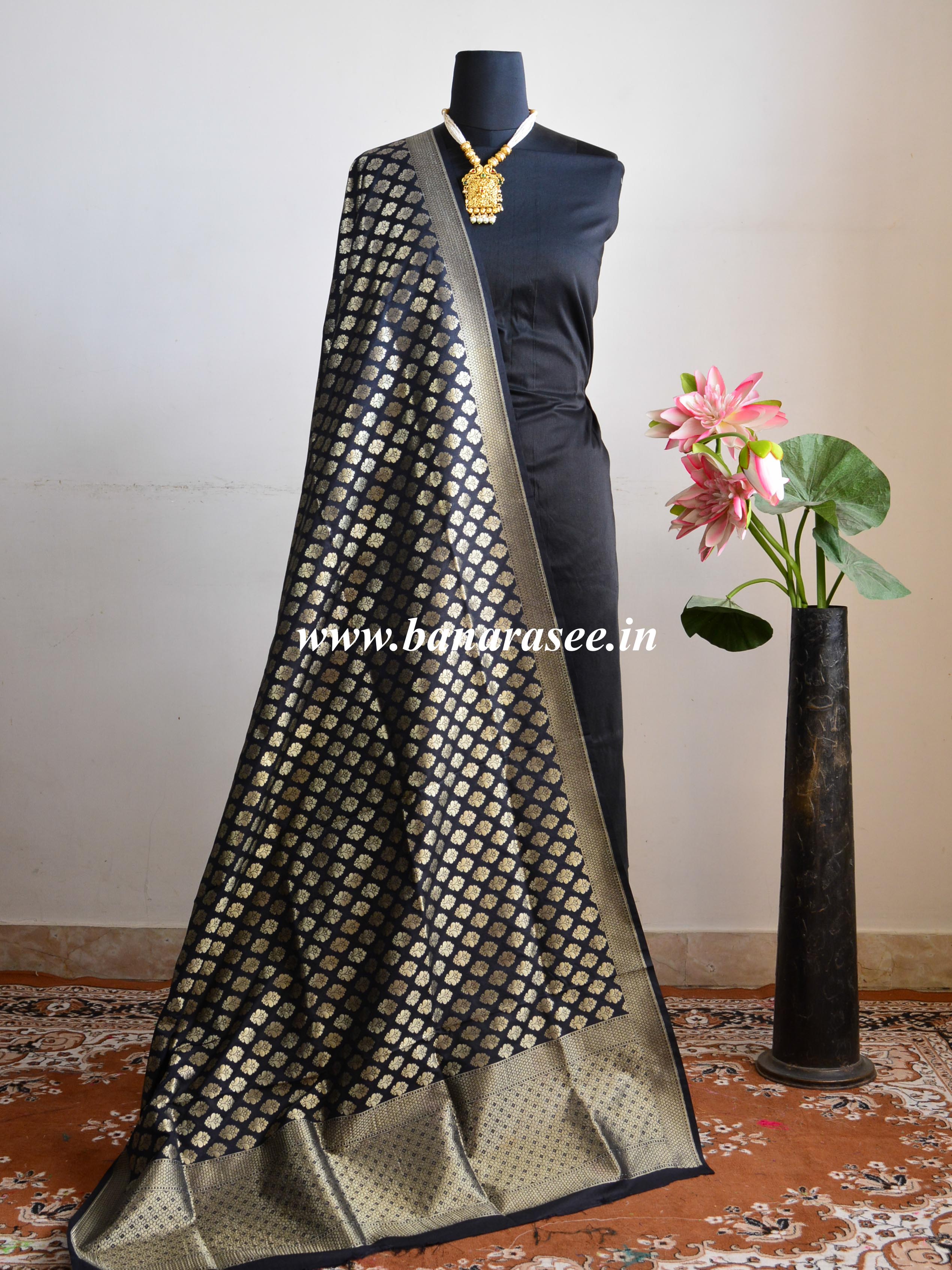 Banarasee Art Silk Buti Design-Black