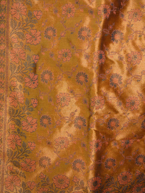 Banarasee Art Silk Saree With Floral Woven Design Contrast Pallu-Rust
