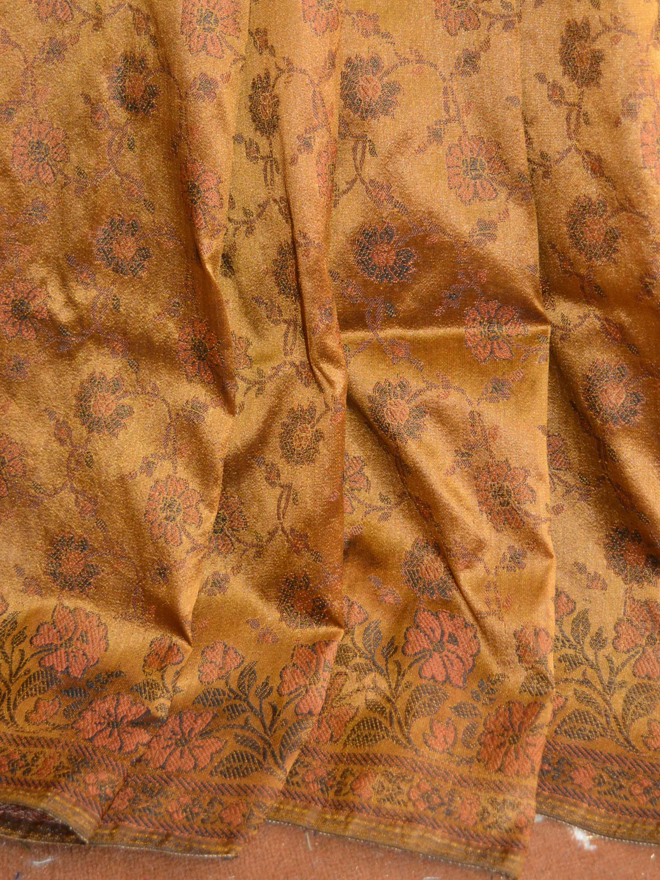 Banarasee Art Silk Saree With Floral Woven Design Contrast Pallu-Rust