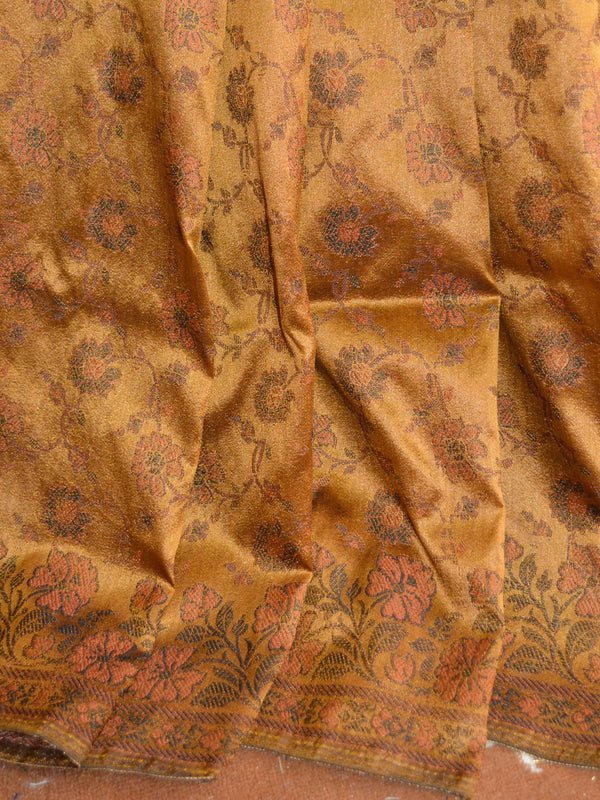 Banarasee Art Silk Saree With Floral Woven Design Contrast Pallu-Rust