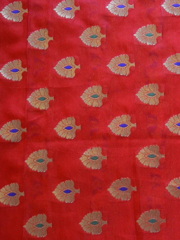 Banarasee Handwoven Art Silk Unstitched Lehenga & Blouse Fabric With Meena Design-Red