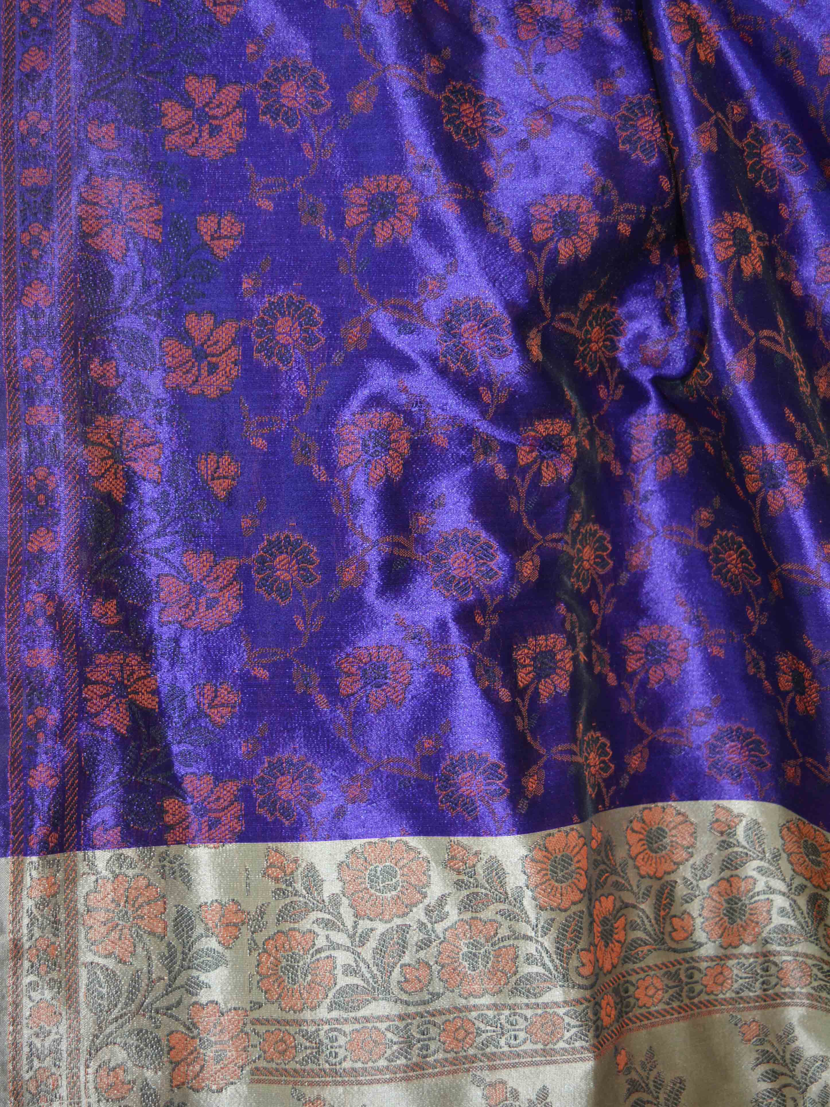 Banarasee Art Silk Saree With Floral Woven Design Contrast Pallu-Violet