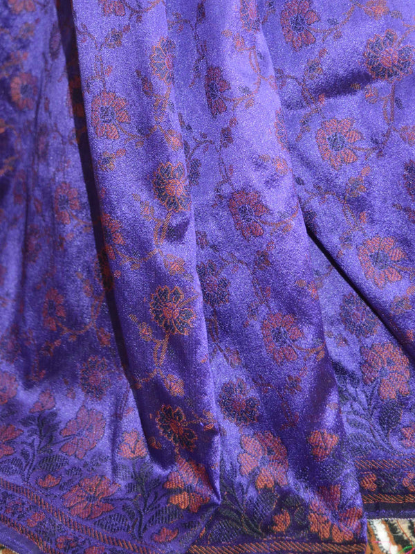 Banarasee Art Silk Saree With Floral Woven Design Contrast Pallu-Violet