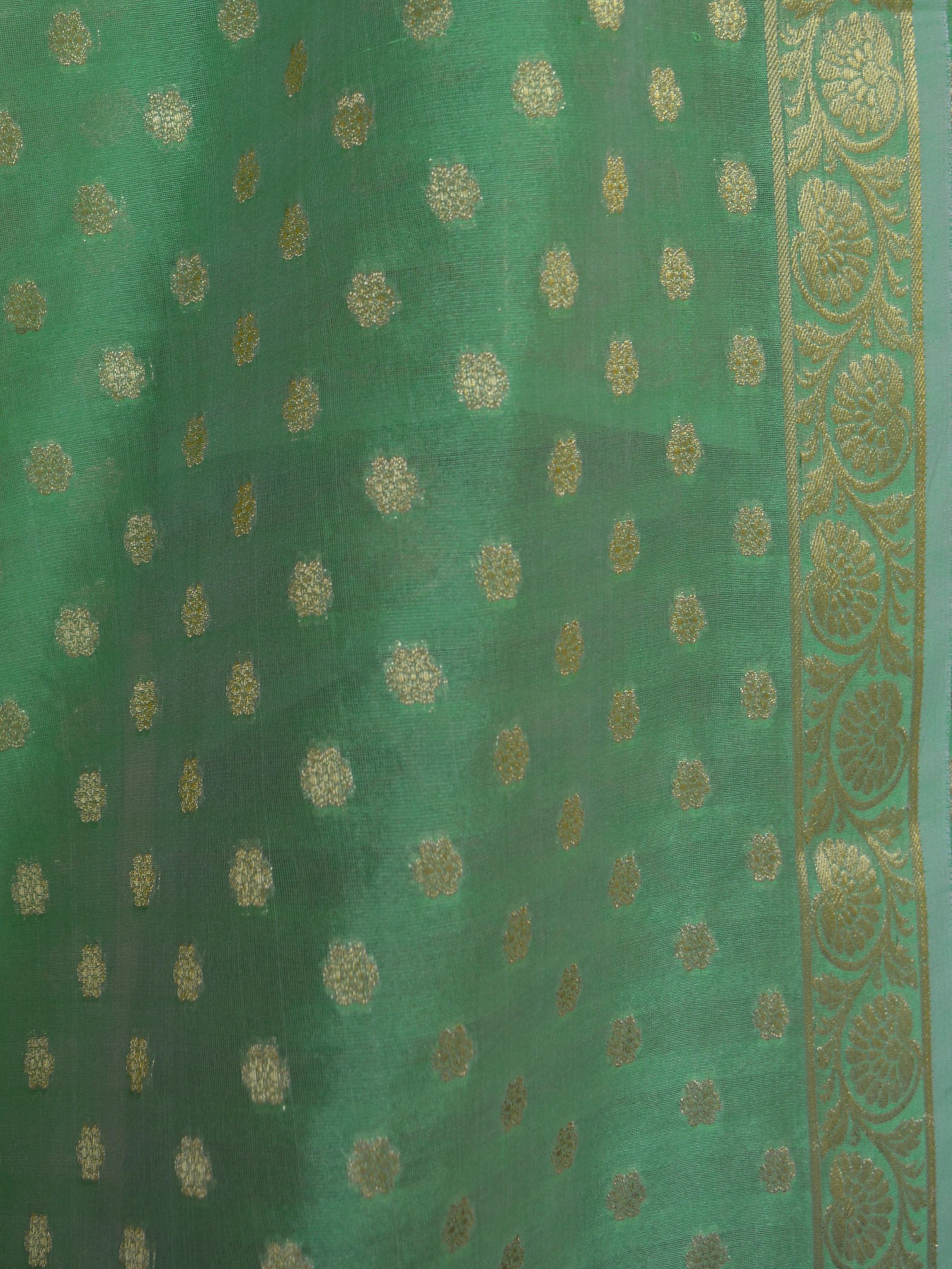 Banarasee Salwar Kameez Cotton Silk Gold Zari Buti Woven Fabric-Bright Green