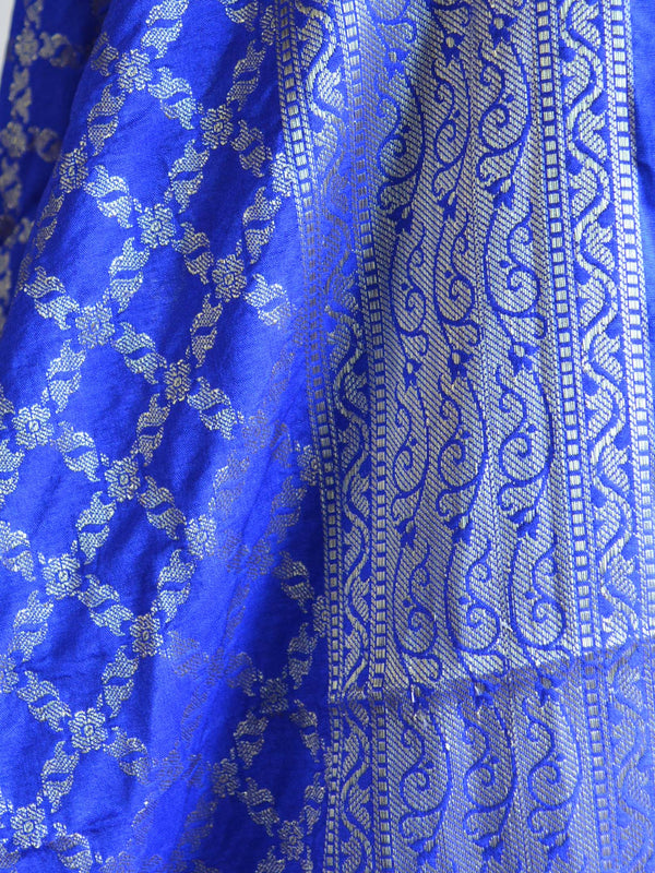 Banarasee Cotton Silk Floral Jaal Salwar Kameez Fabric With Contrast Art Silk Dupatta-Gold