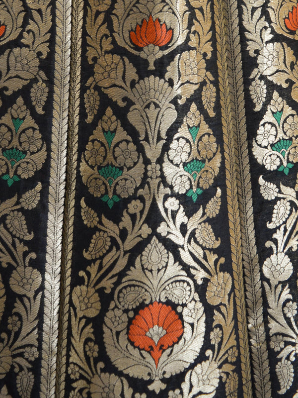 Banarasee Handwoven Art Silk Unstitched Lehenga & Blouse Fabric With Meena Design-Black
