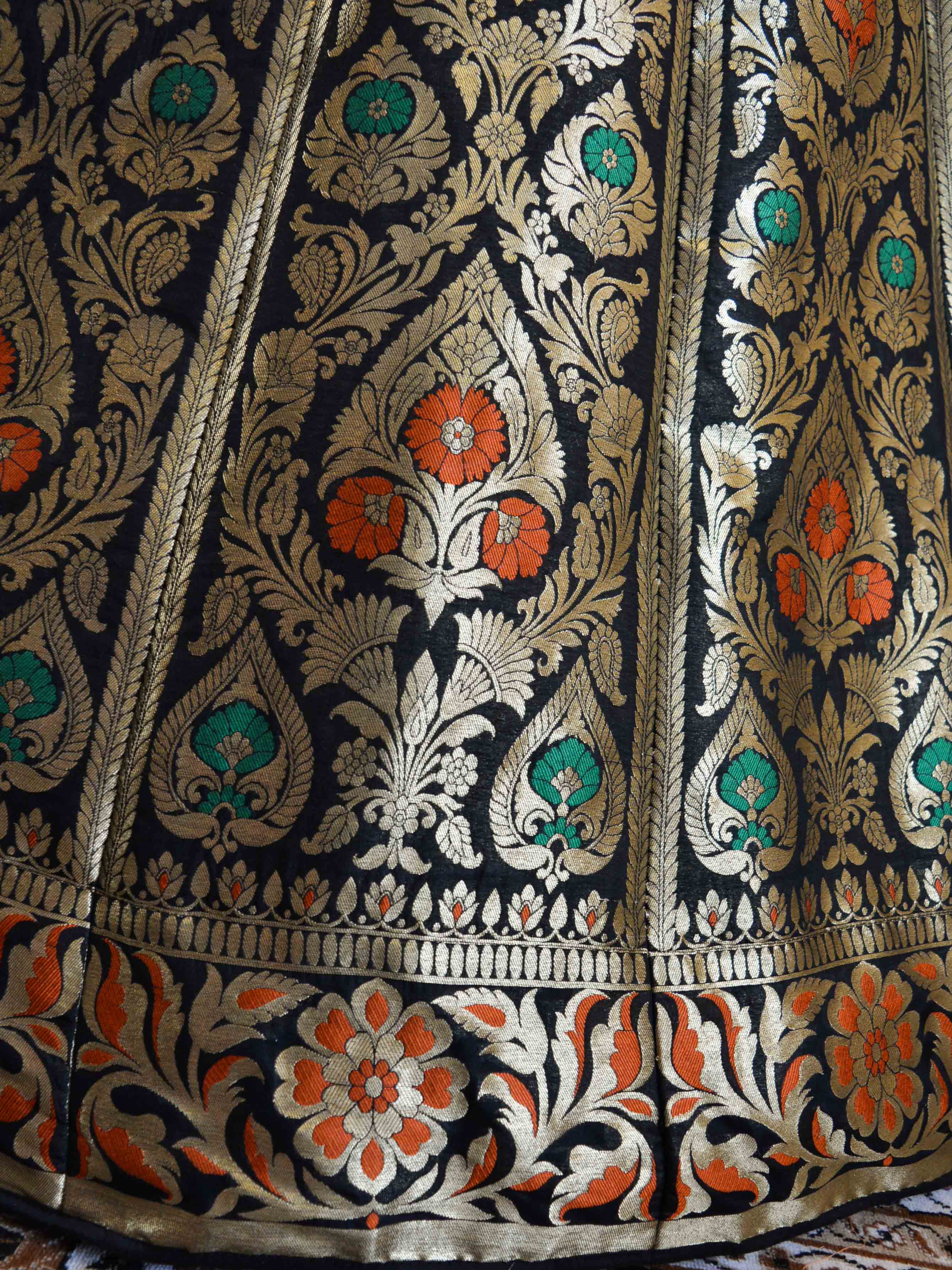 Banarasee Handwoven Art Silk Unstitched Lehenga & Blouse Fabric With Meena Design-Black