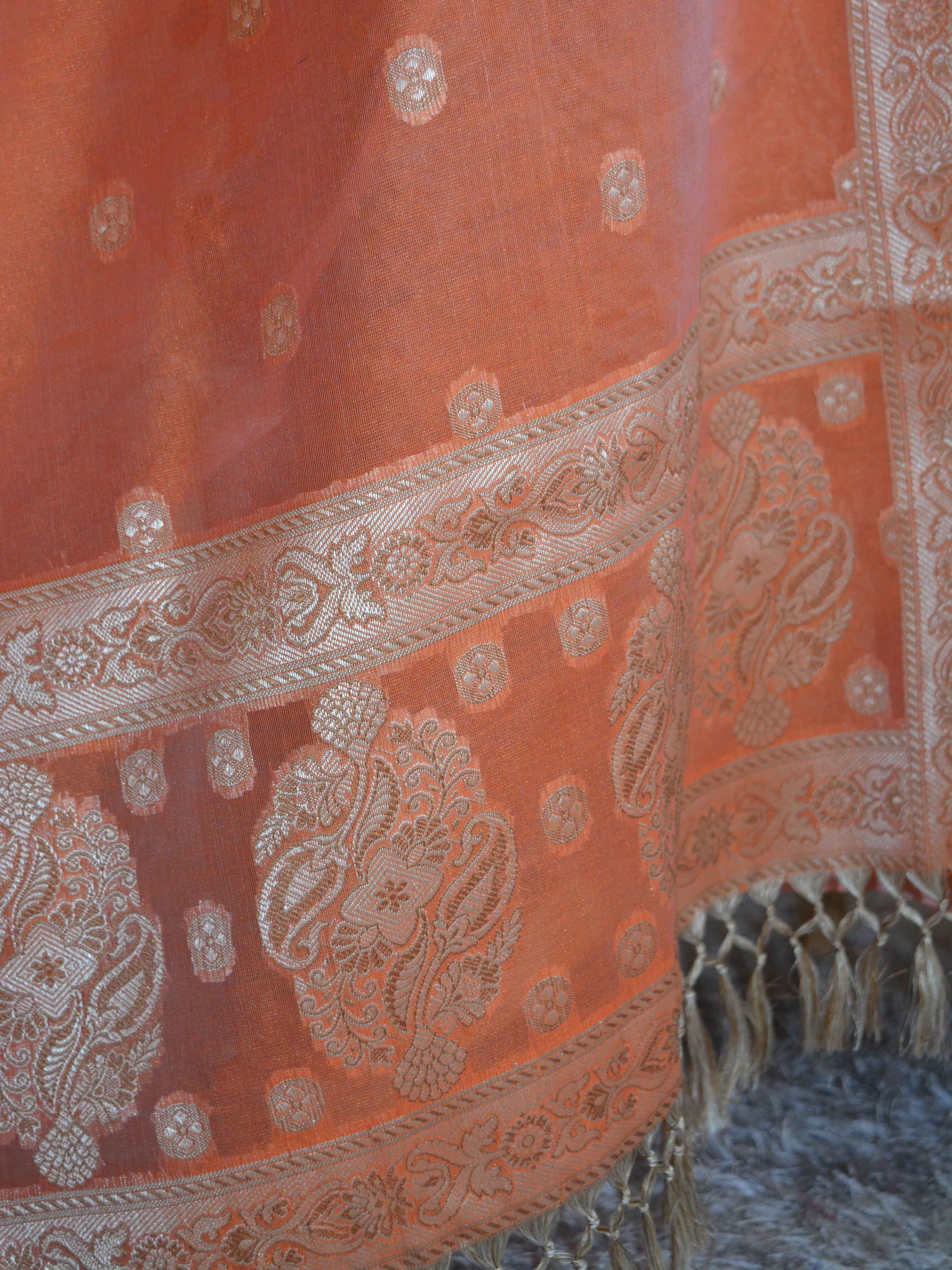 Banarasee Salwar Kameez Cotton Silk Resham Floral Jaal Woven Fabric-Orange