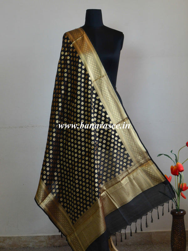 Art Silk Dupatta Small Buti Design-Black