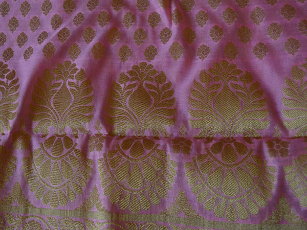 Banarasee Salwar Kameez Cotton Silk Gold Zari Buti Woven Fabric-Mauve