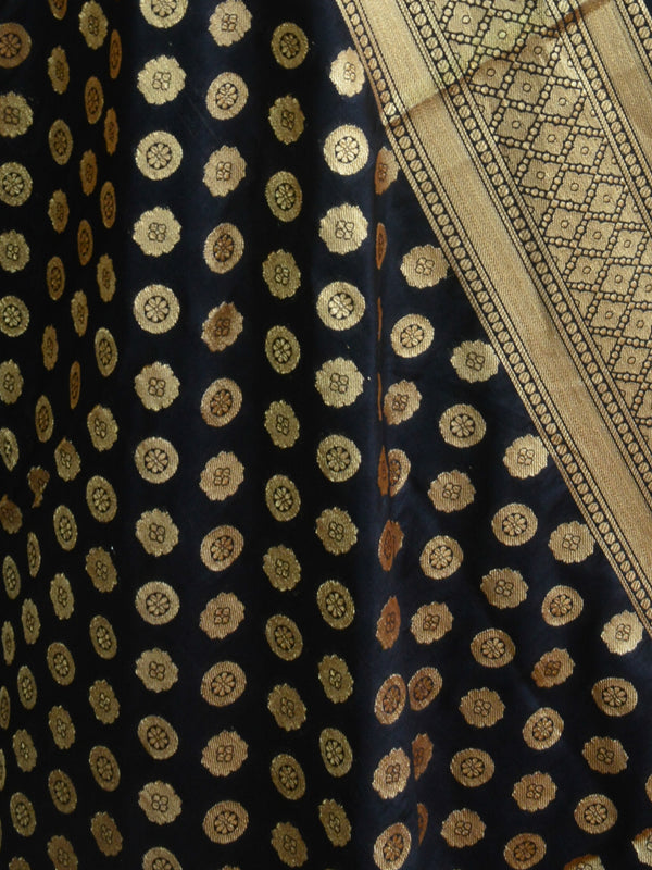 Art Silk Dupatta Small Buti Design-Black