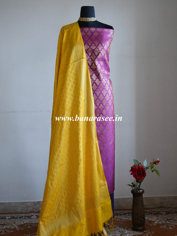 Banarasee Cotton Silk Floral Jaal Salwar Kameez Fabric With Contrast Art Silk Dupatta-Purple