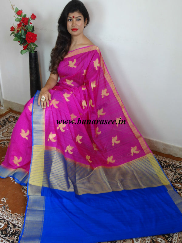 Banarasee Semi Silk Saree With Bird Motif Design-Purple & Blue