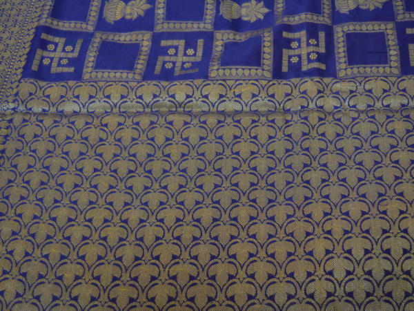 Banarasee Cotton Silk Zari Woven Swastik Design Saree-Blue