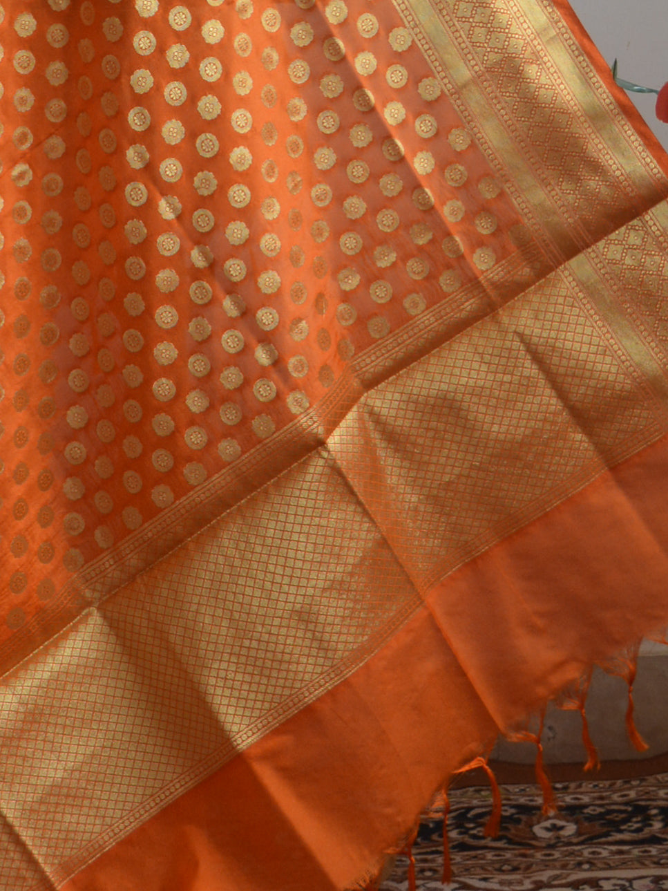 Art Silk Dupatta Small Buti Design-Orange