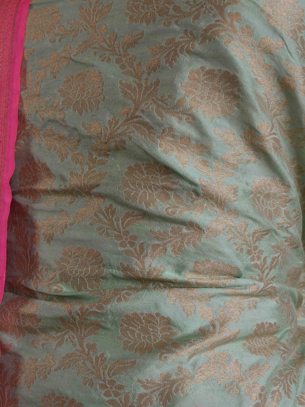 Banarasee Salwar Kameez Semi Silk Zari Jaal Work Fabric & Neon Pink Dupatta-Pastel Green