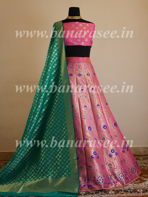 Banarasee Handwoven Art Silk Unstitched Lehenga & Blouse Fabric With Meena Design-Mauve