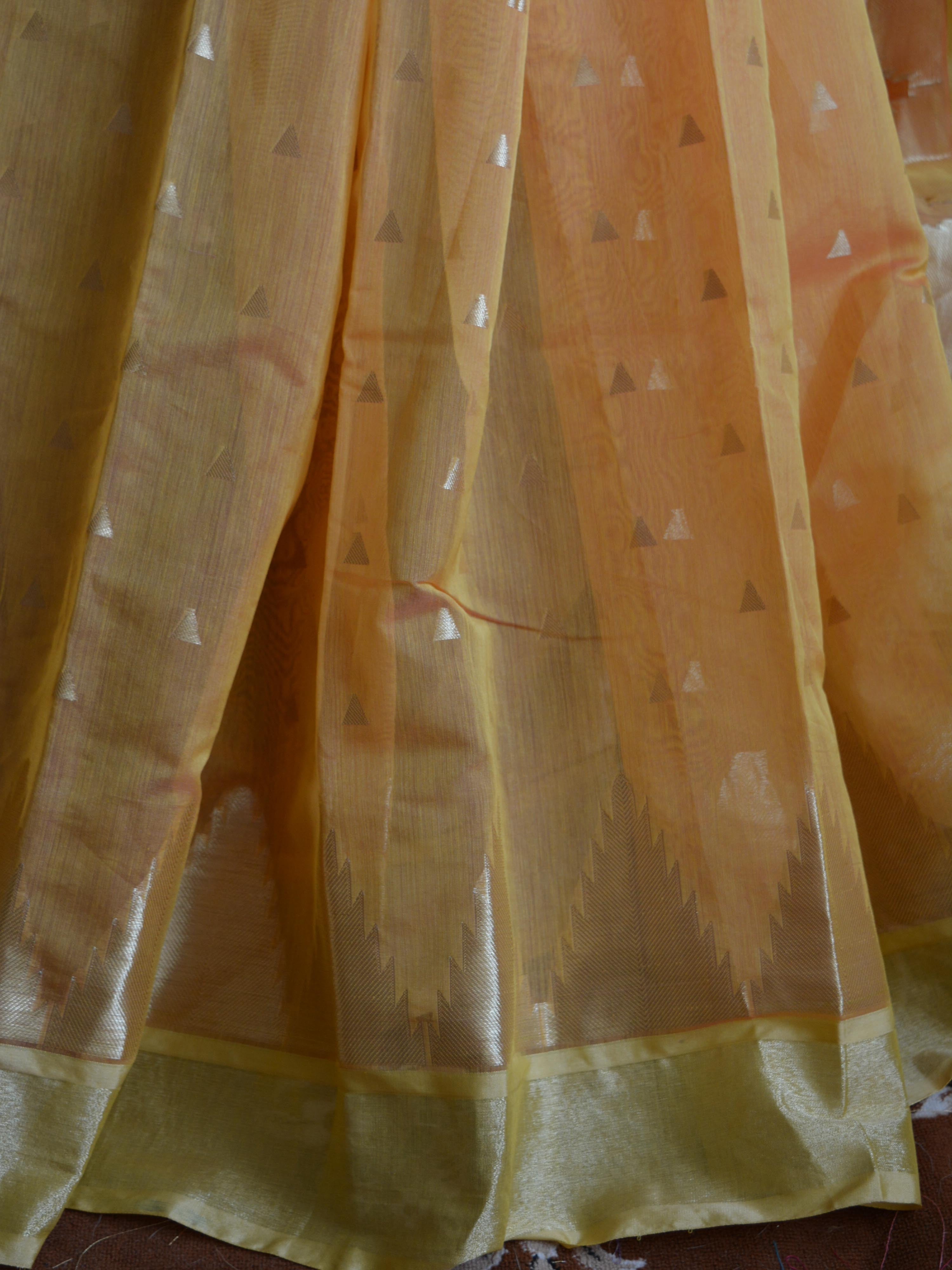 Banarasee Chanderi Cotton Zari Buti & Temple Border-Gold