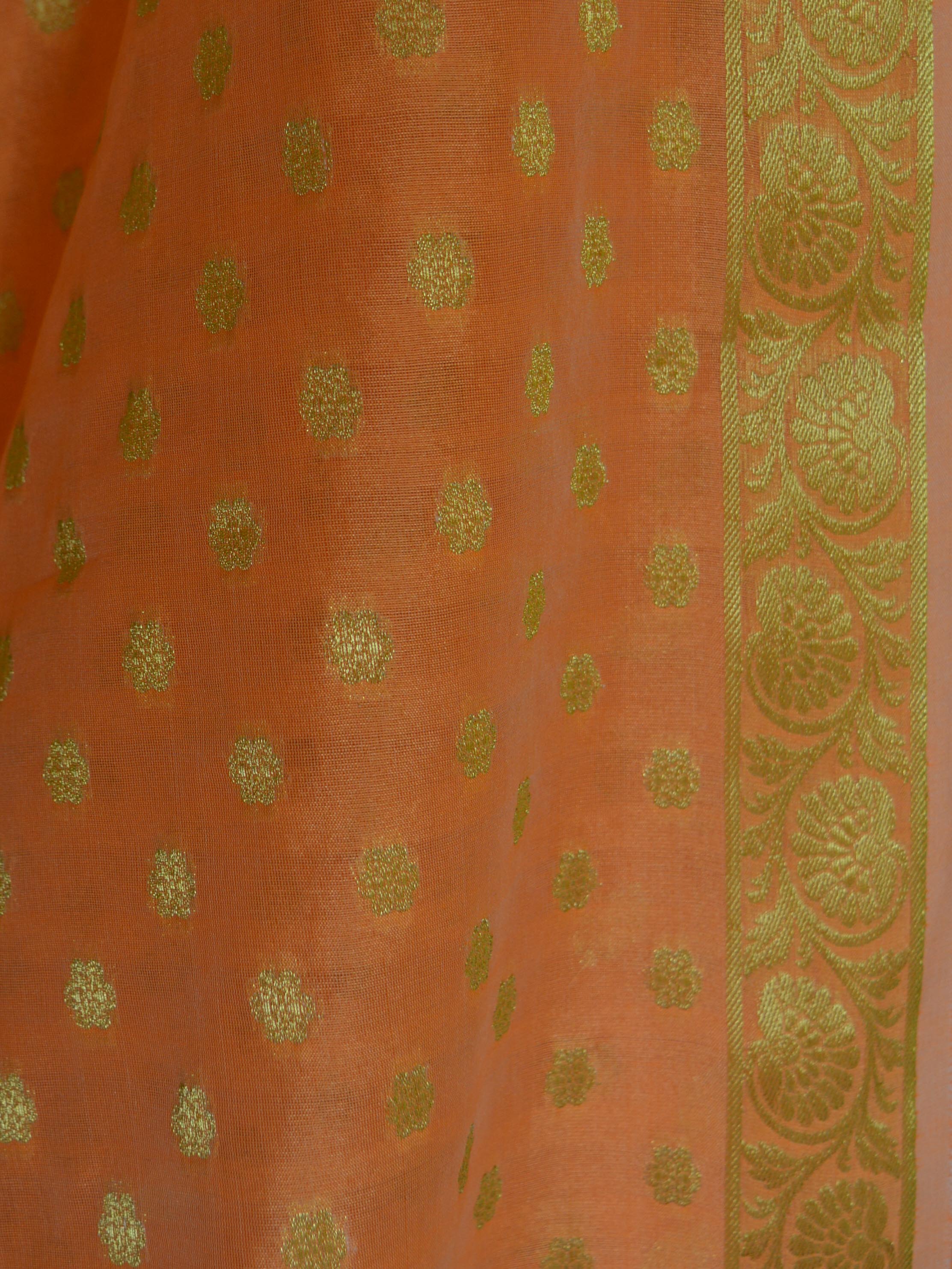 Banarasee Salwar Kameez Cotton Silk Gold Zari Buti Woven Fabric-Orange