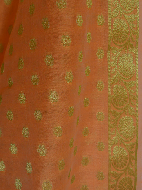 Banarasee Salwar Kameez Cotton Silk Gold Zari Buti Woven Fabric-Orange
