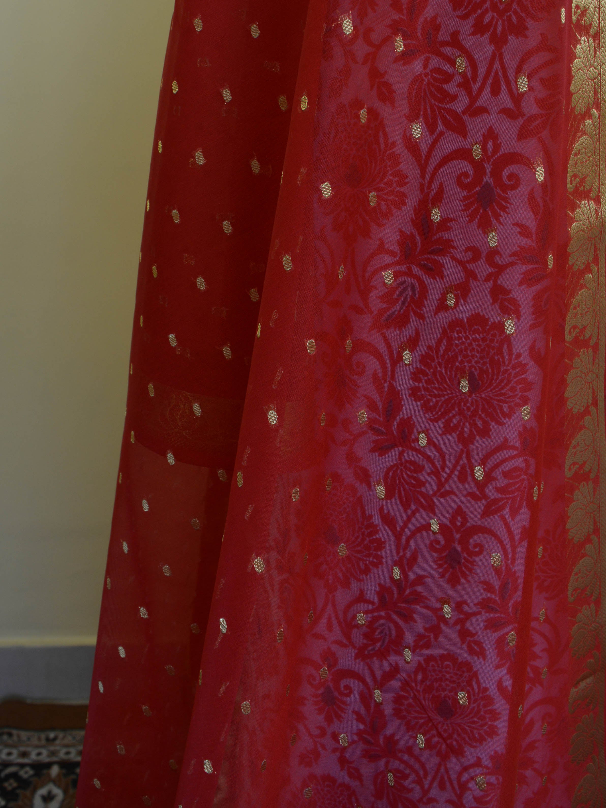 Banarasee Cotton Silk Printed Salwar Kameez Fabric With Red Zari Dupatta-Off White