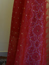 Banarasee Cotton Silk Printed Salwar Kameez Fabric With Red Zari Dupatta-Off White