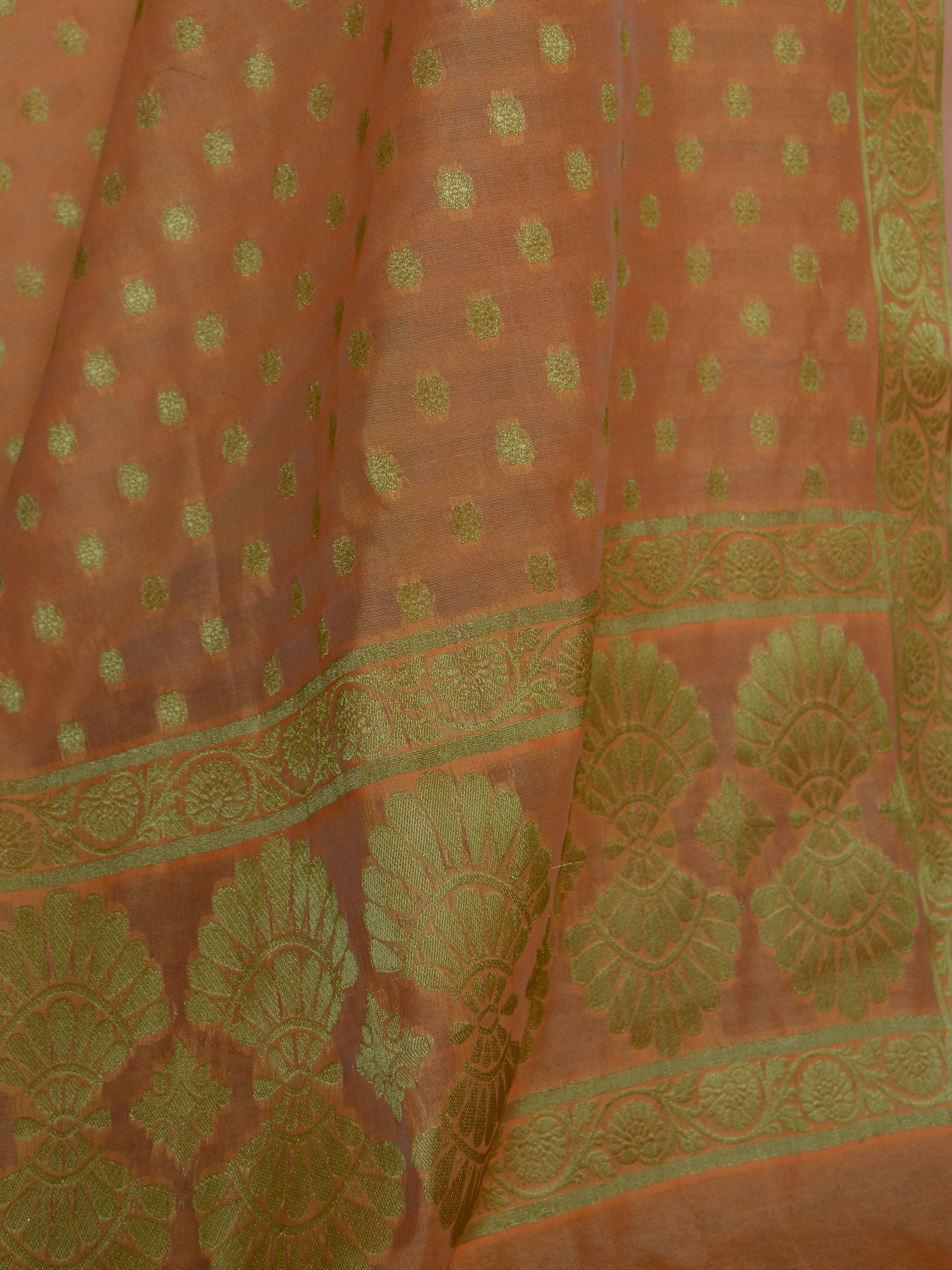 Banarasee Salwar Kameez Cotton Silk Gold Zari Buti Woven Fabric-Orange