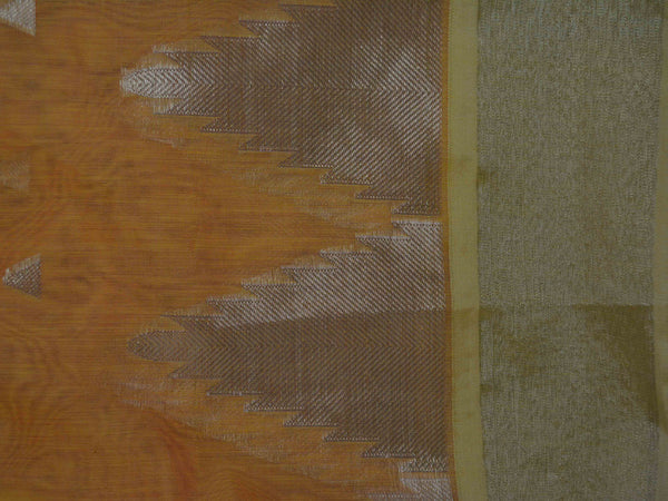 Banarasee Chanderi Cotton Zari Buti & Temple Border-Gold