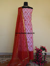 Banarasee Cotton Silk Printed Salwar Kameez Fabric With Red Zari Dupatta-Off White