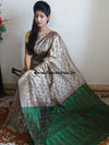 Banarasee Art Silk Saree With Floral Woven Design Contrast Green Pallu-Beige