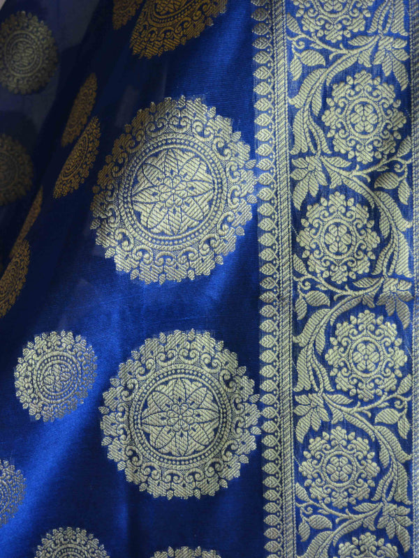 Banarasee Cotton Silk Gold Zari Big Buta Dupatta-Royal Blue