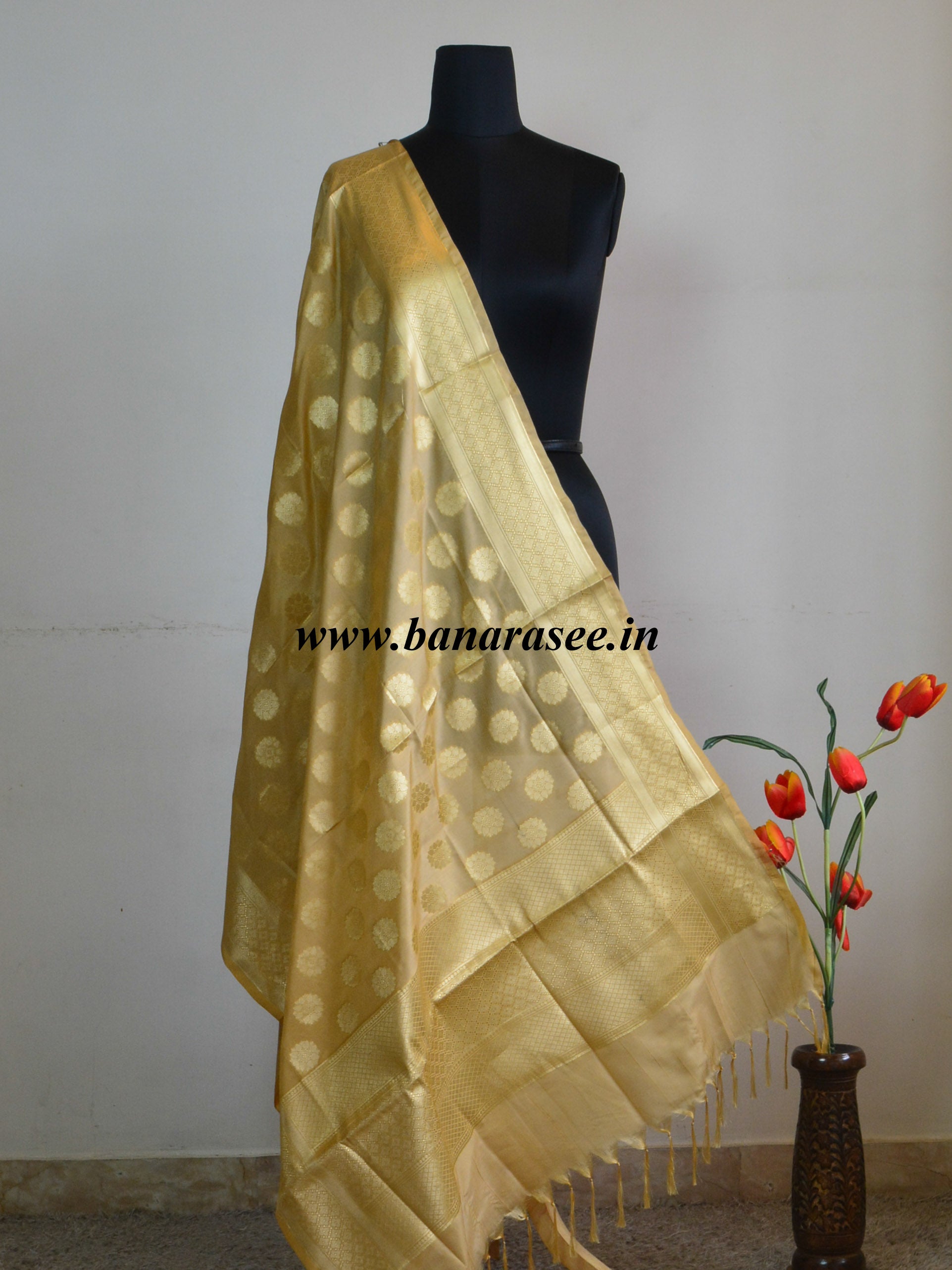 Banarasee Art Silk Dupatta Buti Design-Beige