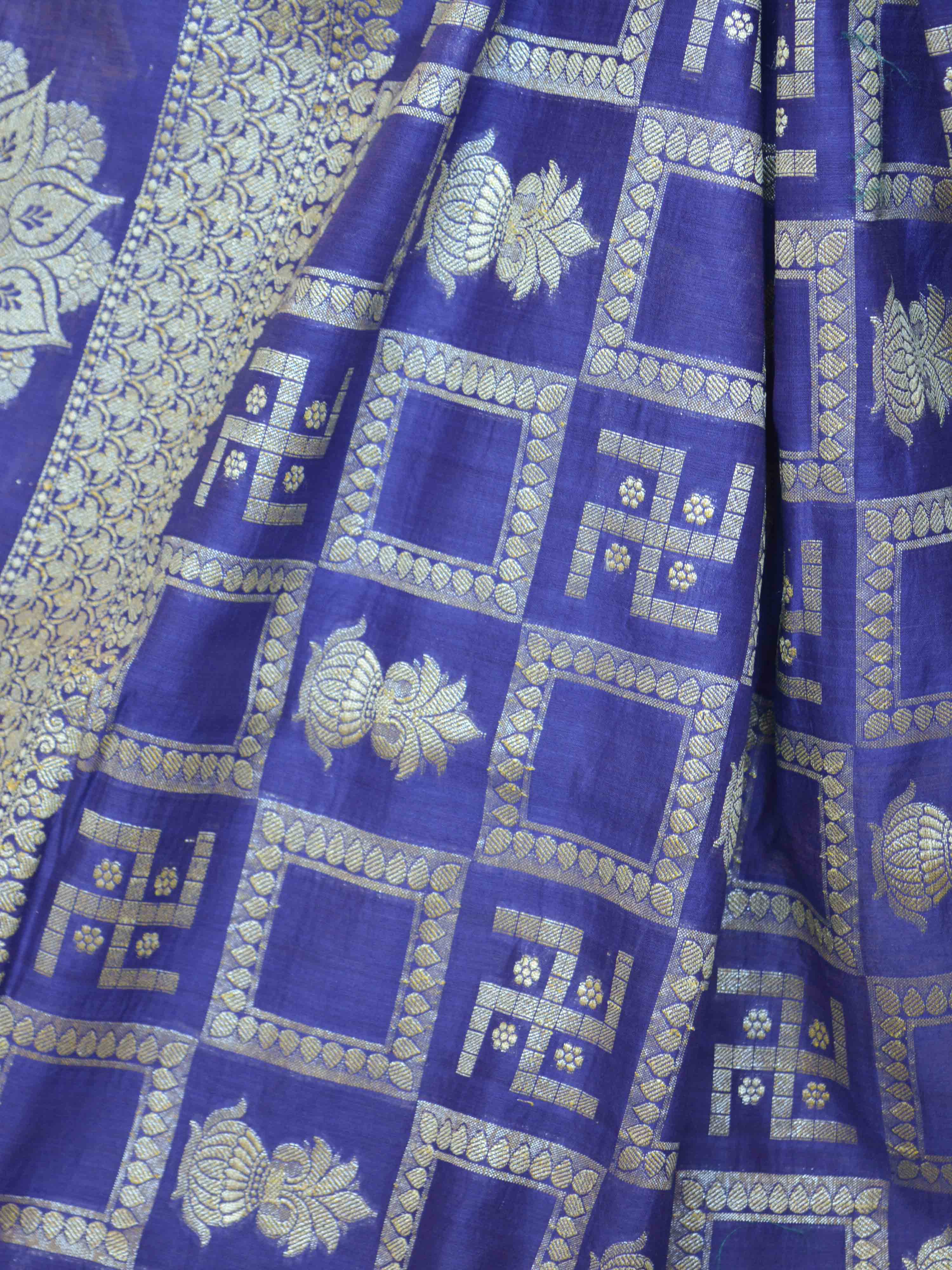 Banarasee Cotton Silk Zari Woven Swastik Design Saree-Blue