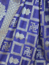 Banarasee Cotton Silk Zari Woven Swastik Design Saree-Blue