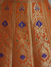Banarasee Handwoven Art Silk Unstitched Lehenga & Blouse Fabric With Meena Design-Coral