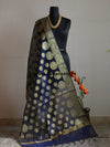 Banarasee Cotton Silk Gold Zari Big Buta Dupatta-Deep Blue