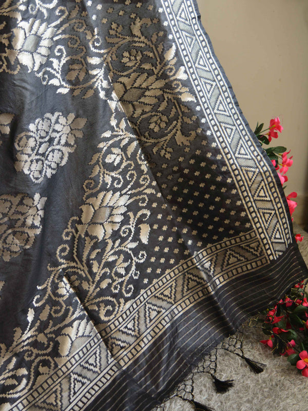 Art Silk Dupatta With Jaal Design-Black