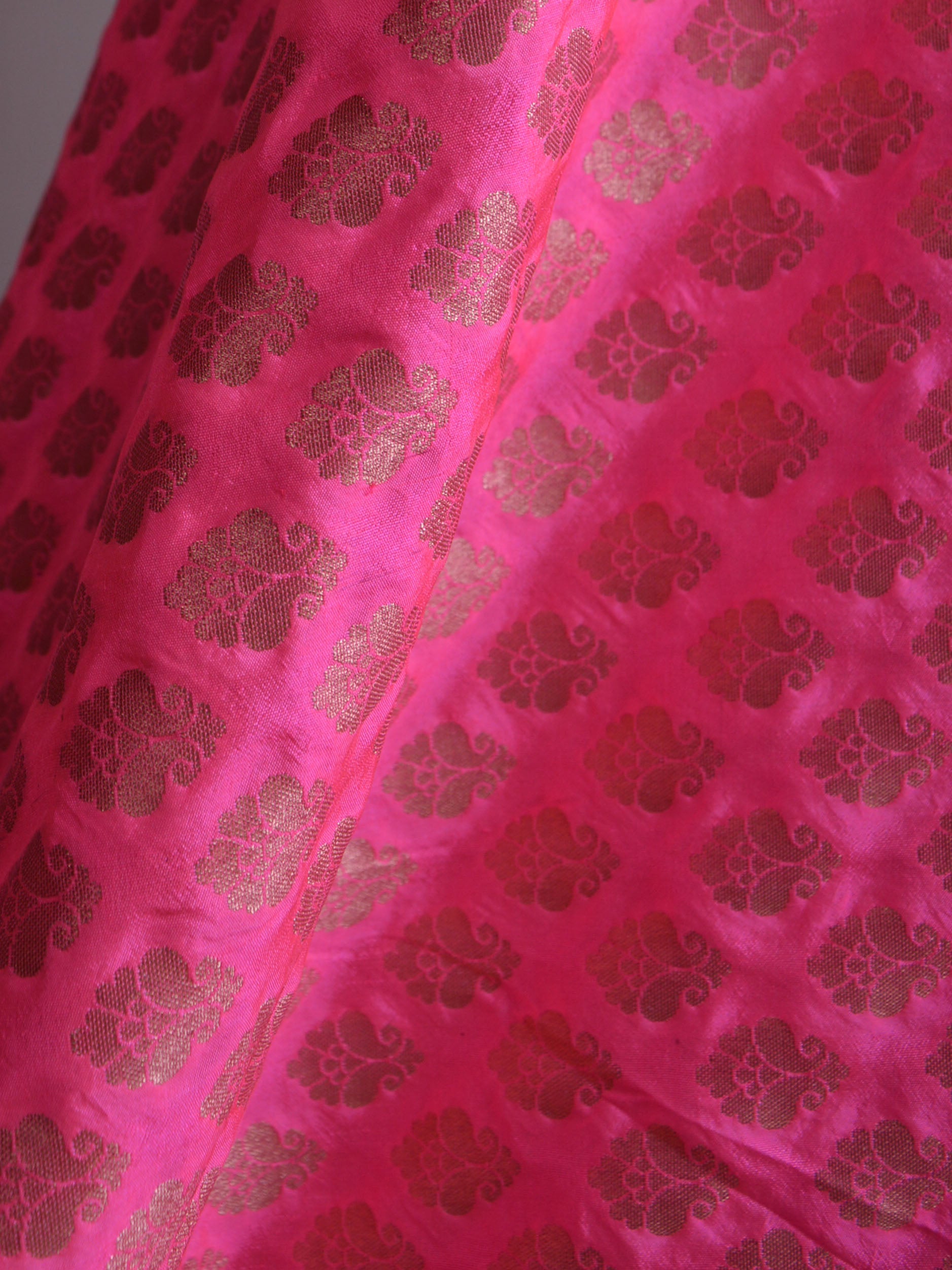 Banarasee Salwar Kameez Semi Silk Zari Jaal Work Fabric & Neon Pink Dupatta-Pastel Green