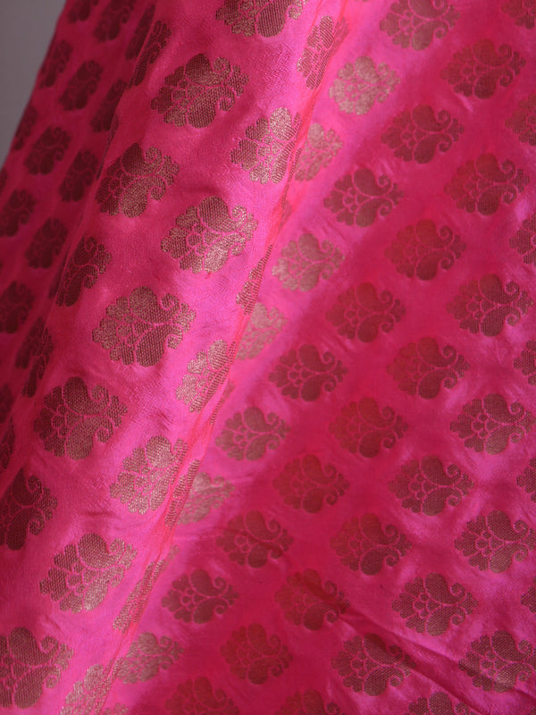 Banarasee Salwar Kameez Semi Silk Zari Jaal Work Fabric & Neon Pink Dupatta-Pastel Green