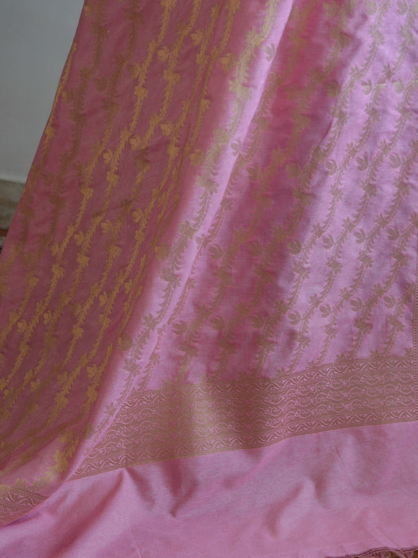 Banarasee Cotton Silk Floral Jaal Salwar Kameez Fabric With Contrast Art Silk Dupatta-Blue