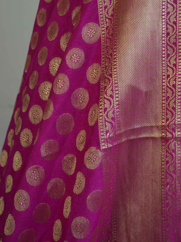Banarasee Chanderi Cotton Salwar Kameez Fabric With Pink Art Silk Dupatta-Peach